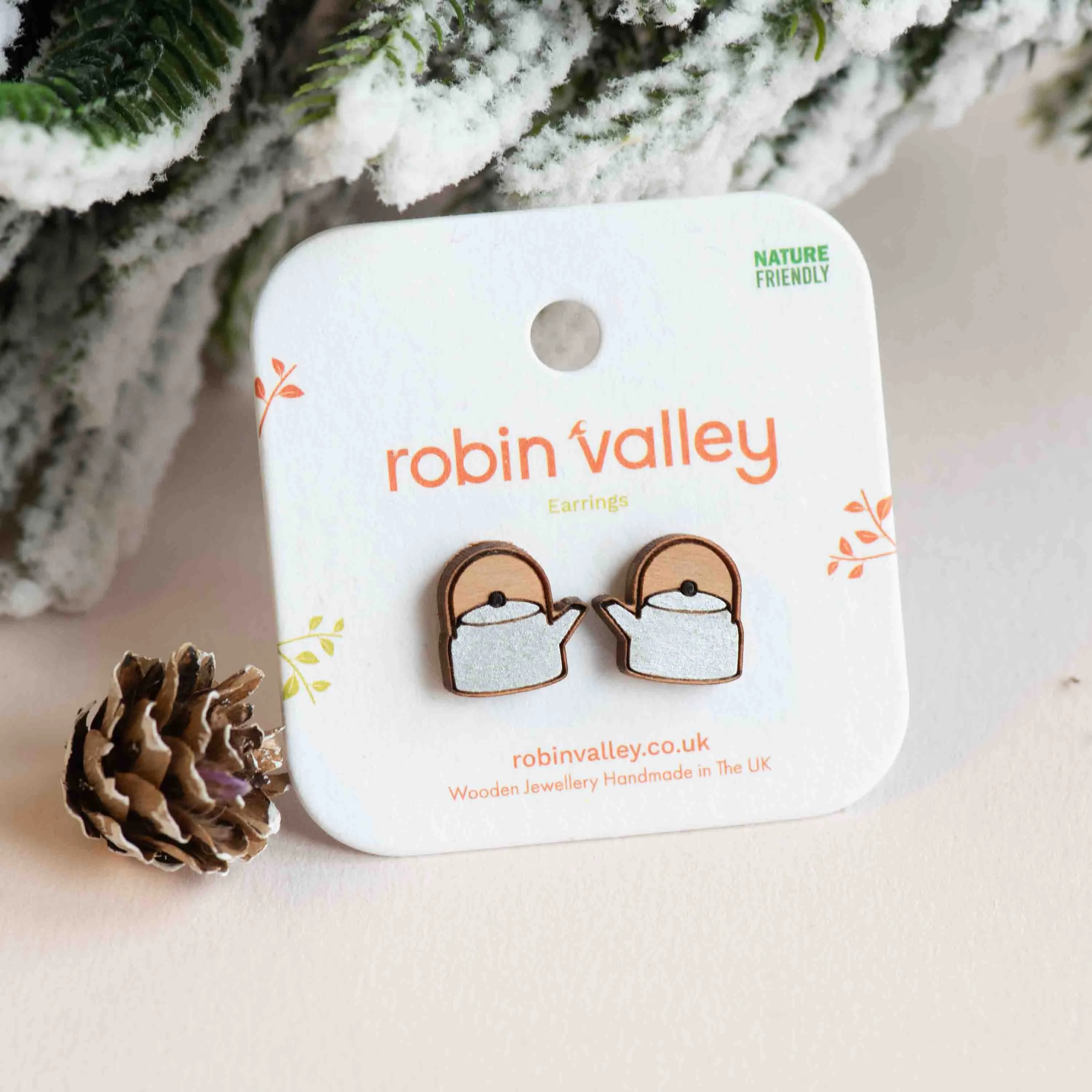Hand-painted Camping Kettle Wooden Earrings - PET15361