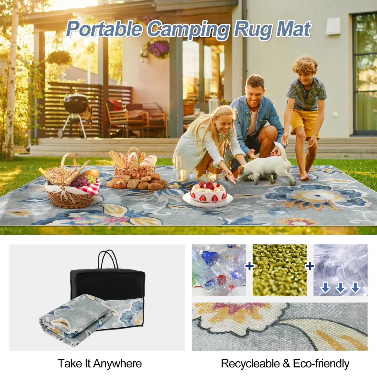 Soleil Floral Blue/Grey Indoor Outdoor Rug