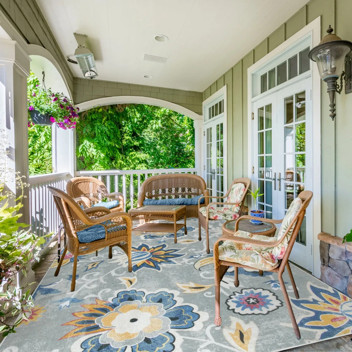 Soleil Floral Blue/Grey Indoor Outdoor Rug