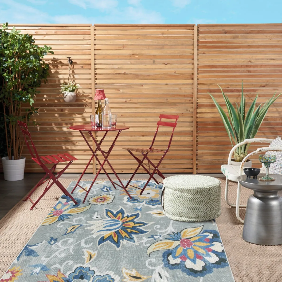 Soleil Floral Blue/Grey Indoor Outdoor Rug